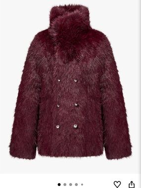 Reversible Double-Breasted Faux Fur Teddy Jacket in Burgundy